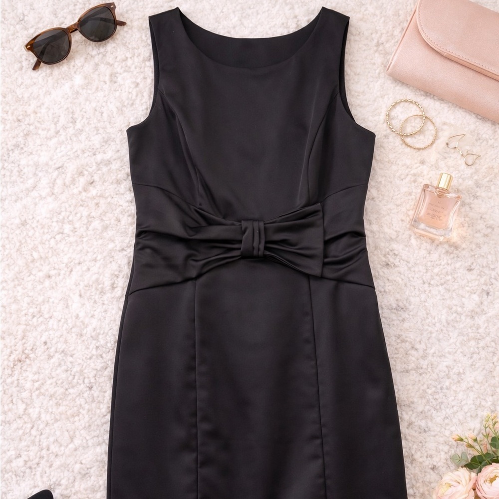 White House Black Market Black Bow Waist Sheath Dress Size 12